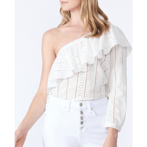 Veronica Beard Tops - VERONICA BEARD Cruz Cotton Eyelet One Shoulder Top